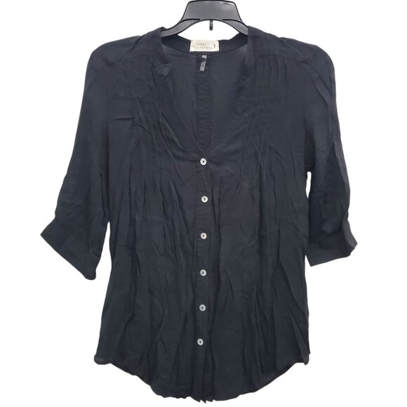 Love Tree Juniors Black Lightweight Double Button Roll Tab Sleeve Hi Low Top M/L - Picture 1 of 10